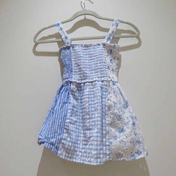 HANNAH BANANA Mixed Print Smocked Dress in Blue Gingham Floral Trad Pretty - Picture 9 of 14